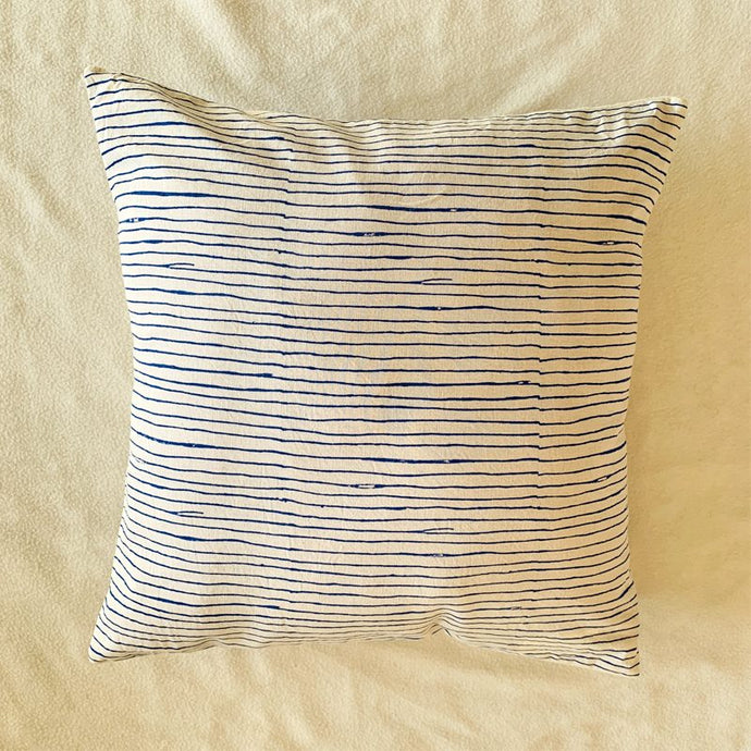 Rustic Stripe Handprinted Cushion Cover - Blue (16*16