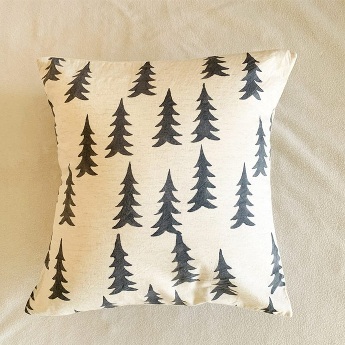 Mountain Trees Handprinted Cushion Cover - Grey (16*16
