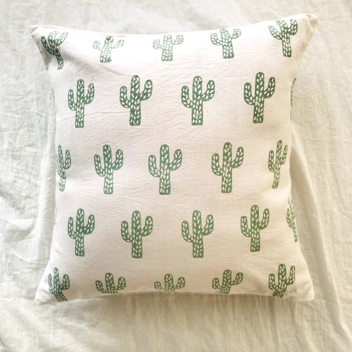 Cactus Handprinted Cushion Cover - Green (16*16)