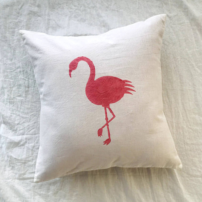 Flamingo Print Handprinted Cushion Cover - Pink (16*16